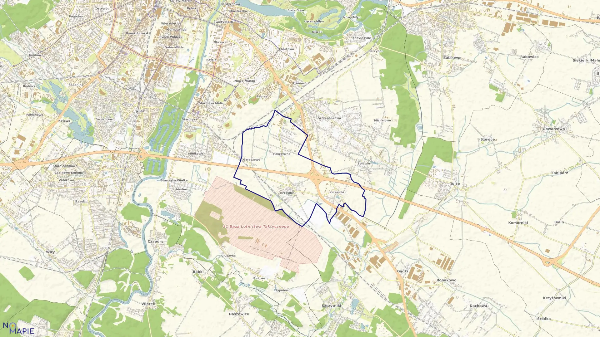 Mapa obrębu KRZESINY w mieście Poznań