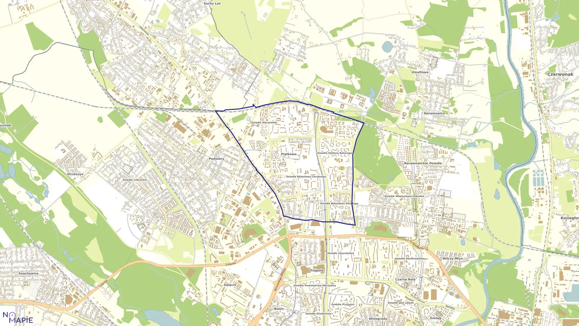 Mapa obrębu PIĄTKOWO w mieście Poznań