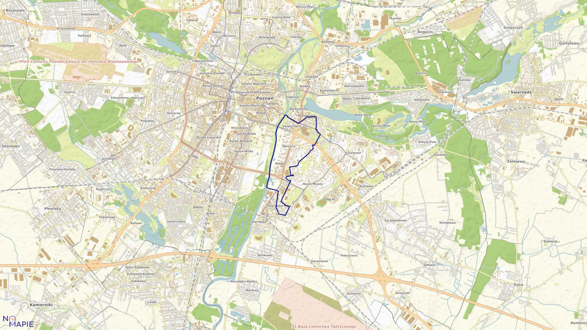 Mapa obrębu RATAJE w mieście Poznań