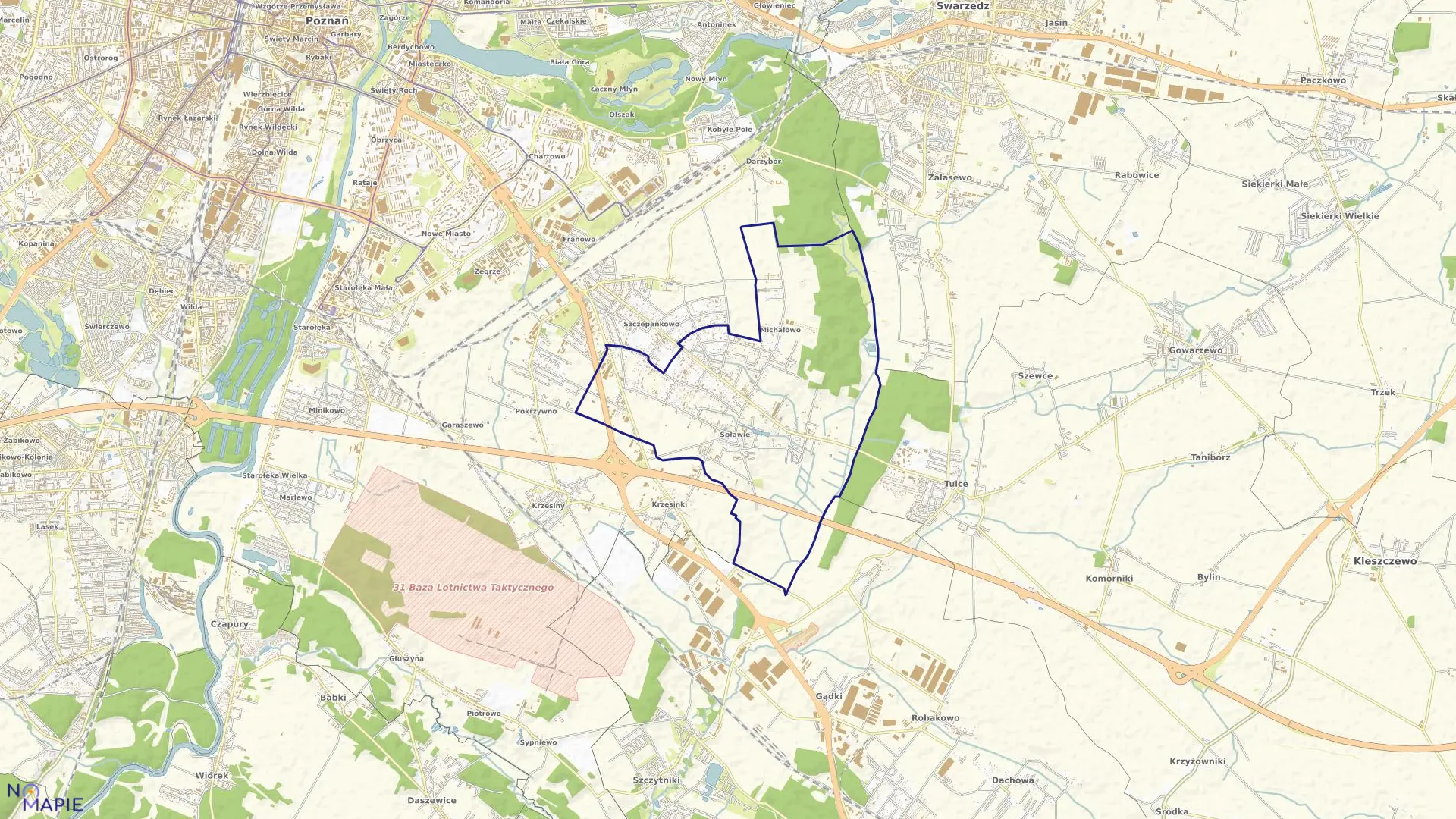 Mapa obrębu SPŁAWIE w mieście Poznań