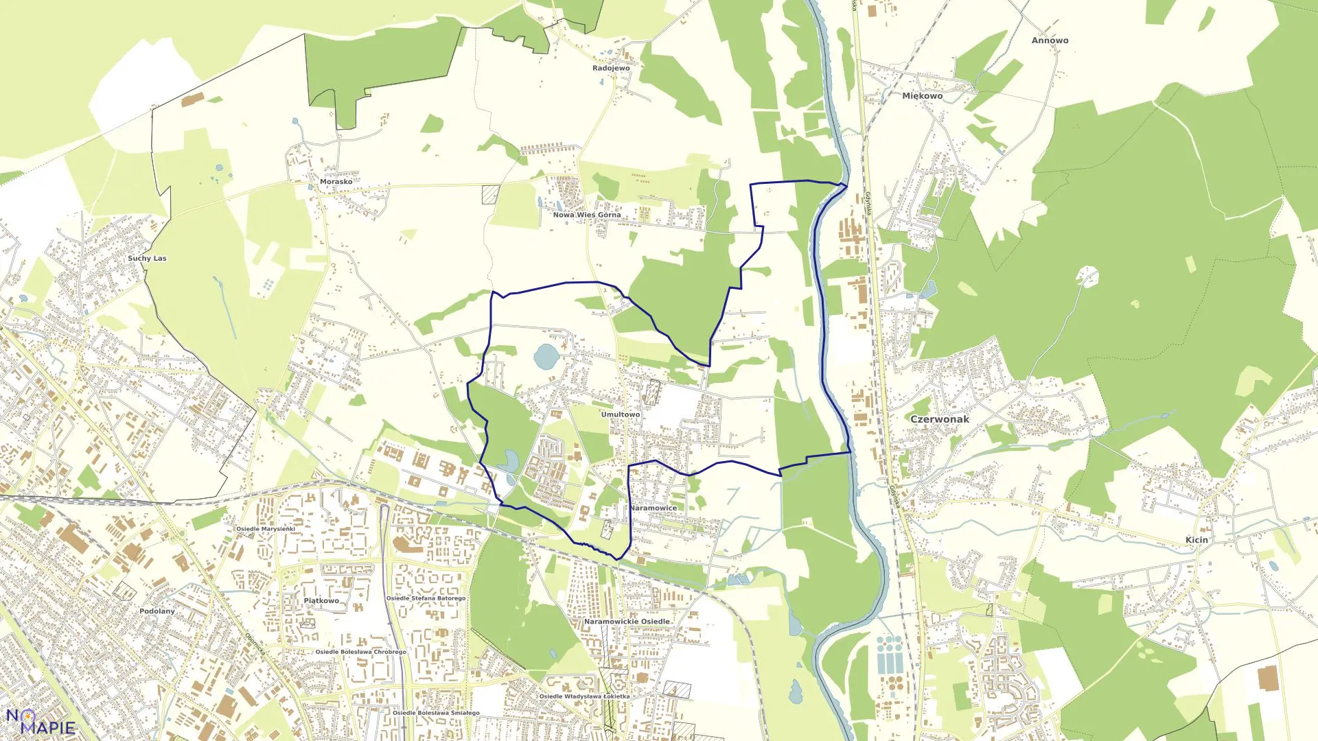 Mapa obrębu UMULTOWO w mieście Poznań