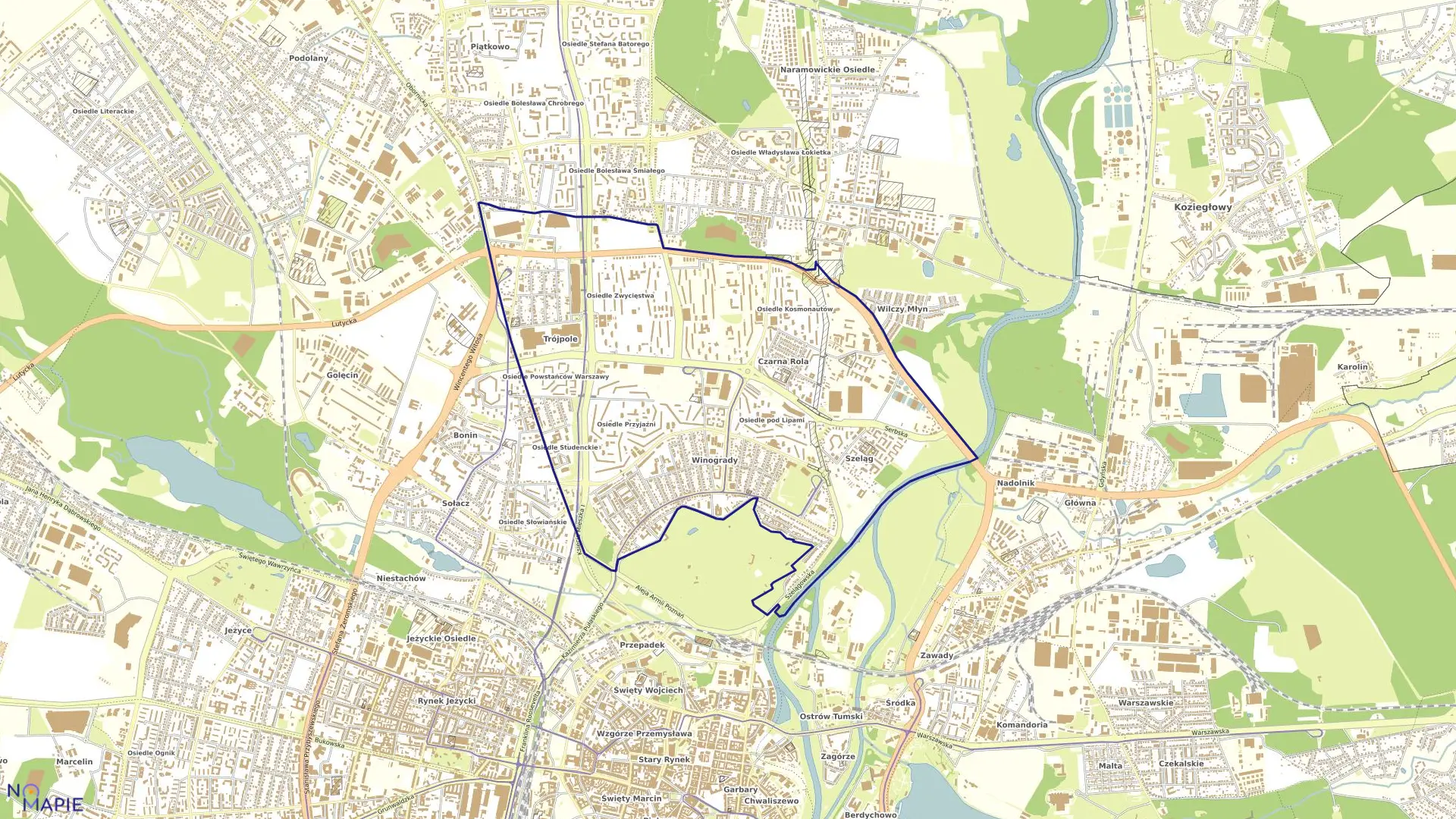 Mapa obrębu WINIARY w mieście Poznań